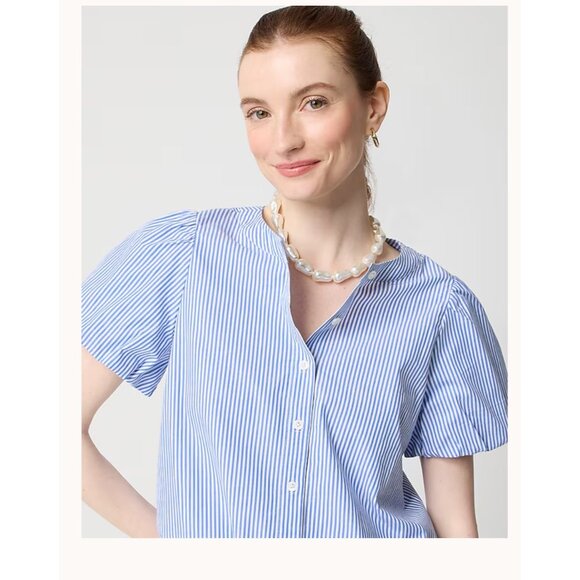 J.Crew Women’s Striped Blouse Puff-Sleeve Tie-Waist Top Banker Blue Sz XS NWT - Picture 6 of 11